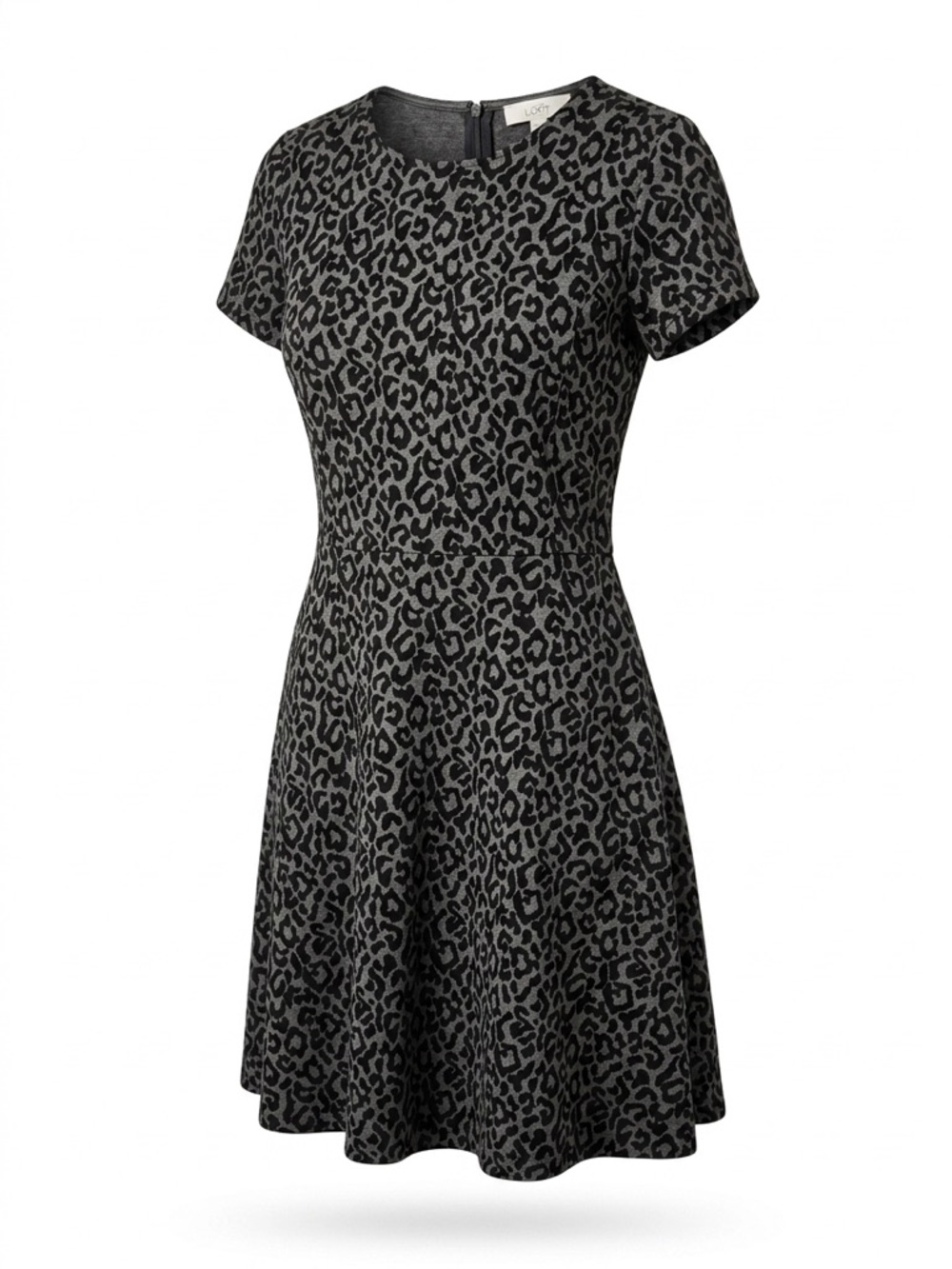 LOFT Gray and Black Leopard Fit & Flare Mini Dress Size 10